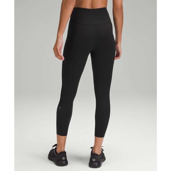 Lululemon Fast and Free High Rise Tight 2 25" Pockets Black Nulux 4 Way Stretch - Picture 1 of 7